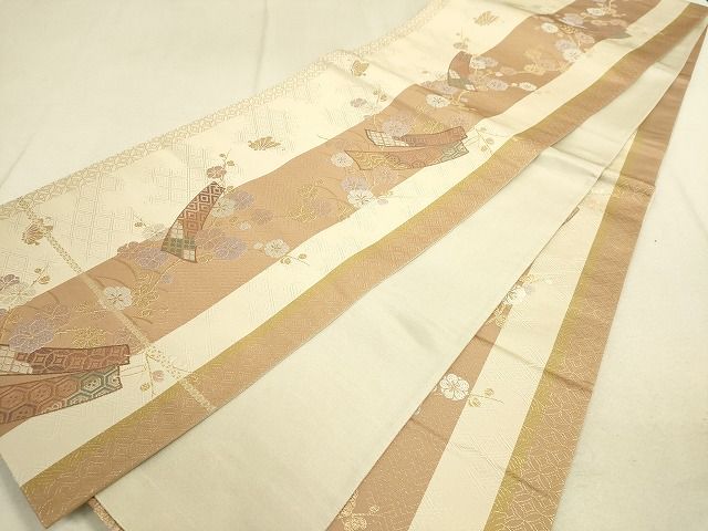 平和屋着物◎六通柄袋帯 唐織 短冊花蝶文 金糸 逸品 DAAI2501ox