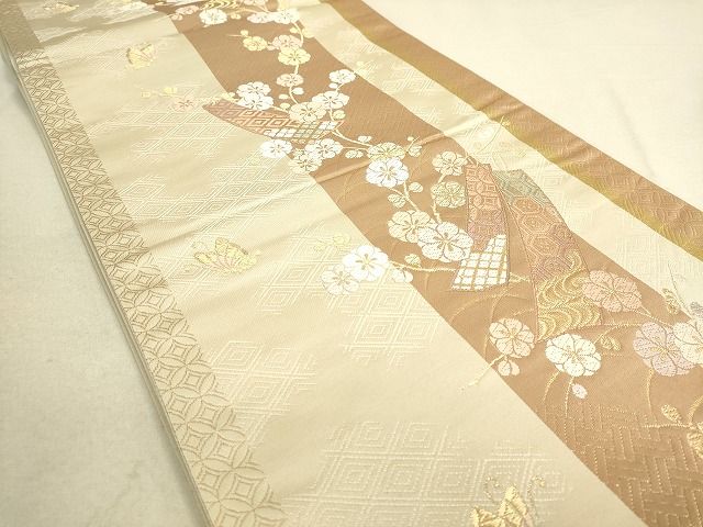 平和屋着物◎六通柄袋帯 唐織 短冊花蝶文 金糸 逸品 DAAI2501ox