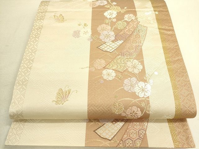 平和屋着物◎六通柄袋帯 唐織 短冊花蝶文 金糸 逸品 DAAI2501ox