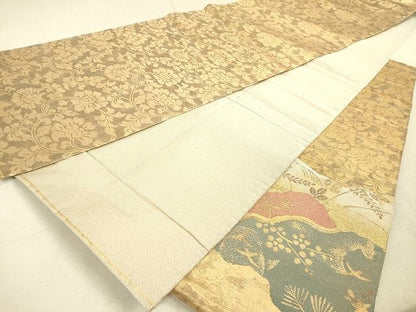 平和屋着物◎六通太鼓柄袋帯 道長草花文 金糸 逸品 DAAI2515ox