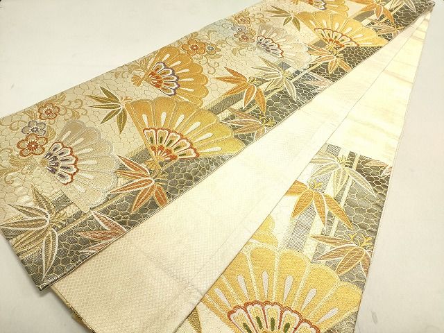 平和屋着物◎佐賀錦 六通柄袋帯 扇面笹花文 金銀糸 逸品 DAAI2539ox