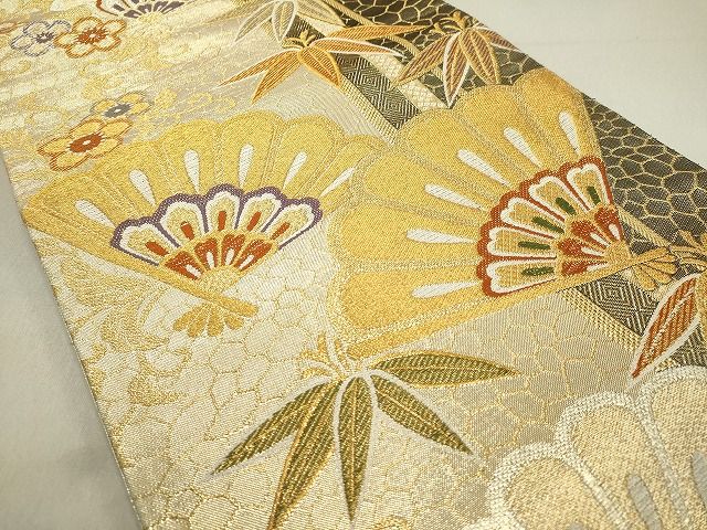 平和屋着物◎佐賀錦 六通柄袋帯 扇面笹花文 金銀糸 逸品 DAAI2539ox