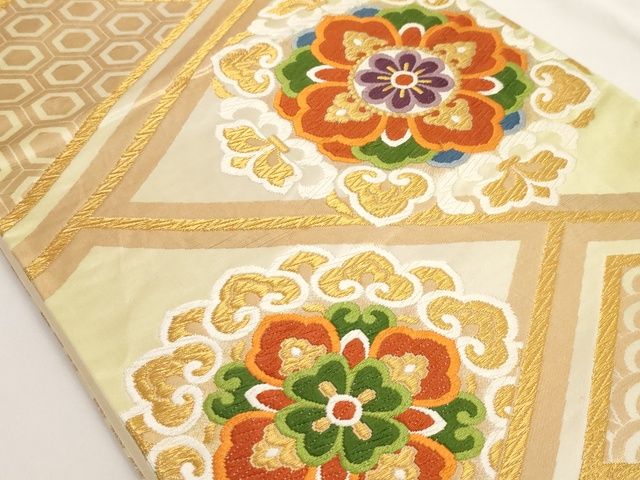平和屋着物◎六通柄袋帯 唐織 正倉院花文 金糸 正絹 逸品 AAAK8965Bey
