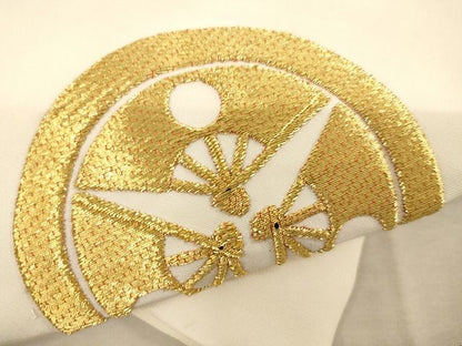 平和屋着物■打敷　内敷　三角　駒刺繍　三つ日の丸扇文　法衣　寺院　仏具　仏教　僧侶　神職　装束　AAAK2348Aja