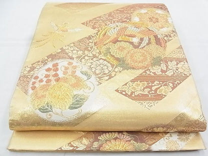 平和屋着物◎六通柄袋帯 唐織 紗綾形丸鳥文 金糸 逸品 BAAJ5427ns