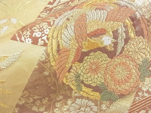 平和屋着物◎六通柄袋帯 唐織 紗綾形丸鳥文 金糸 逸品 BAAJ5427ns