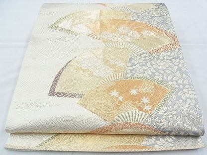 平和屋着物◎六通柄袋帯 唐織 花扇面散らし 金糸 逸品 BAAJ5442ns