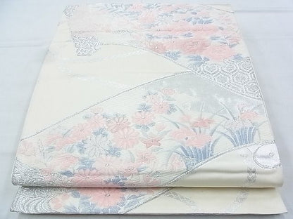 平和屋着物◎六通柄袋帯 唐織 花絵巻 銀糸 逸品 BAAJ5439ns