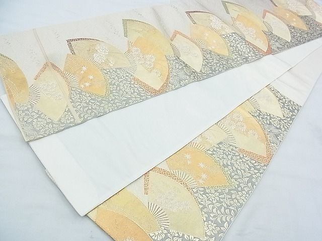 平和屋着物◎六通柄袋帯 唐織 花扇面散らし 金糸 逸品 BAAJ5442ns