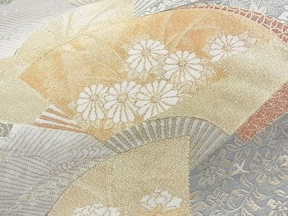 平和屋着物◎六通柄袋帯 唐織 花扇面散らし 金糸 逸品 BAAJ5442ns