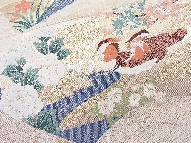 平和屋着物◎六通柄袋帯 唐織 色紙花鳥文 金糸 逸品 BAAJ5483ns