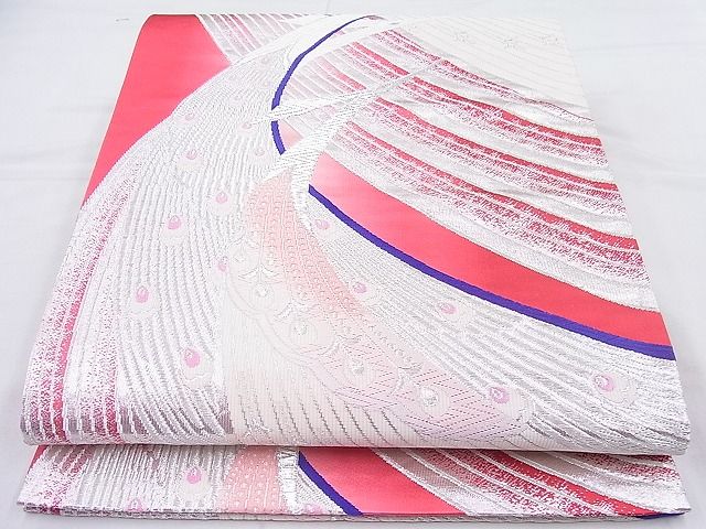 平和屋着物◎六通柄袋帯 唐織 孔雀 銀糸 逸品 BAAJ5497ns