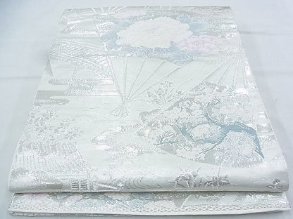平和屋着物◎西陣 六通柄袋帯 唐織 花扇面散らし 銀糸 逸品 BAAJ5552ns