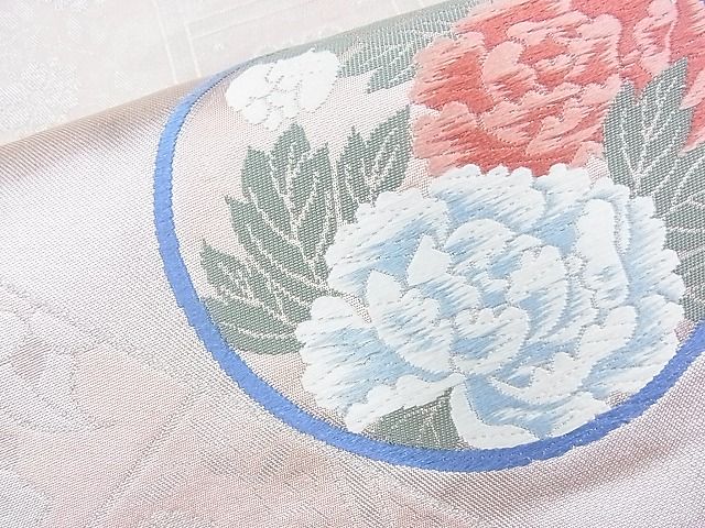 平和屋着物◎六通柄袋帯 唐織 吉祥花丸文 銀糸 逸品 BAAJ5551ns