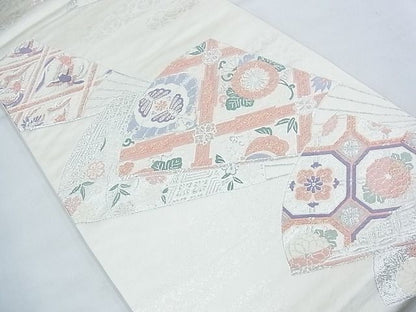 平和屋着物◎六通柄袋帯 唐織 扇面有職文 プラチナ箔 逸品 BAAJ5560ns