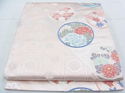 平和屋着物◎六通柄袋帯 唐織 吉祥花丸文 銀糸 逸品 BAAJ5551ns