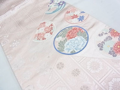 平和屋着物◎六通柄袋帯 唐織 吉祥花丸文 銀糸 逸品 BAAJ5551ns