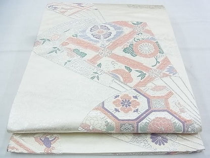 平和屋着物◎六通柄袋帯 唐織 扇面有職文 プラチナ箔 逸品 BAAJ5560ns
