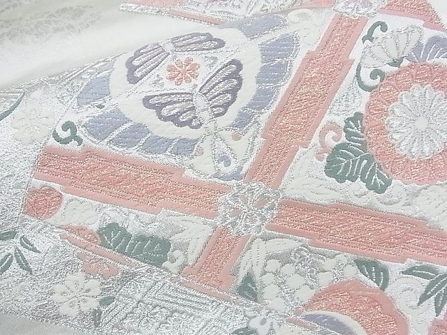 平和屋着物◎六通柄袋帯 唐織 扇面有職文 プラチナ箔 逸品 BAAJ5560ns