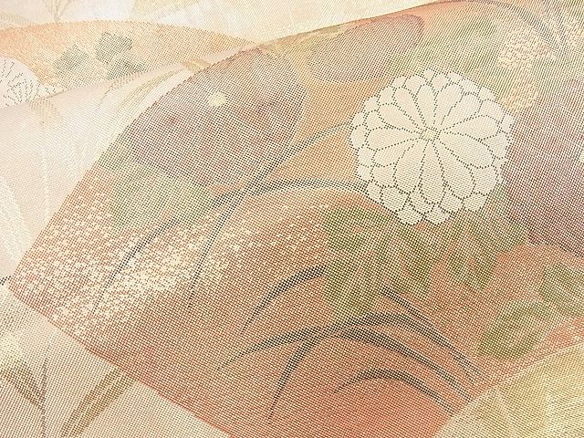 平和屋着物◎佐賀錦 六通柄袋帯 地紙琳派草花文 金糸 逸品 BAAJ8308ns
