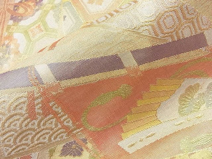 平和屋着物◎七彩佐賀錦 六通柄袋帯 檜扇几帳有職文 金糸 逸品 BAAJ8306ns