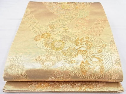 平和屋着物◎六通柄袋帯 雪輪短冊花文 金糸 逸品 BAAJ8330ns