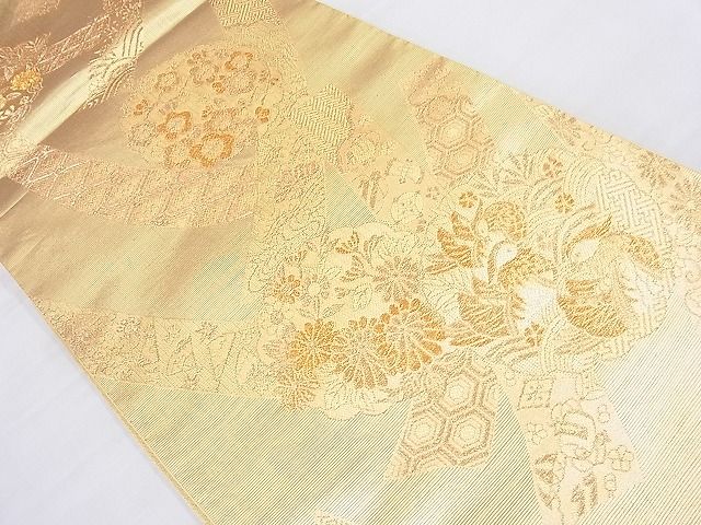 平和屋着物◎六通柄袋帯 雪輪短冊花文 金糸 逸品 BAAJ8330ns