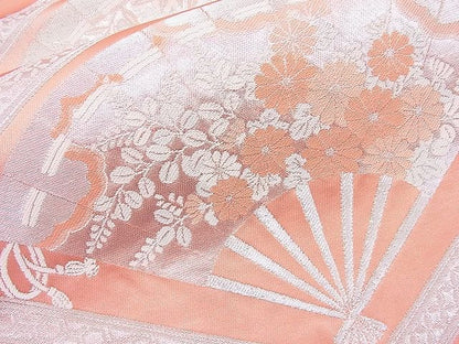 平和屋着物◎六通柄袋帯 唐織 扇面菱天井花文 銀糸 逸品 BAAJ8342ns