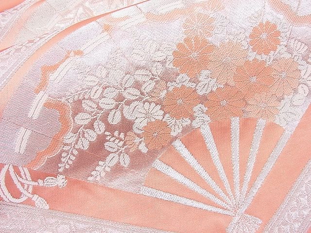 平和屋着物◎六通柄袋帯 唐織 扇面菱天井花文 銀糸 逸品 BAAJ8342ns