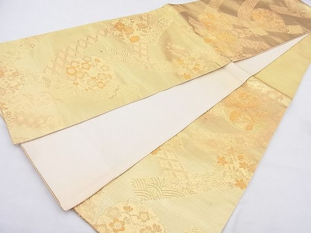 平和屋着物◎六通柄袋帯 雪輪短冊花文 金糸 逸品 BAAJ8330ns