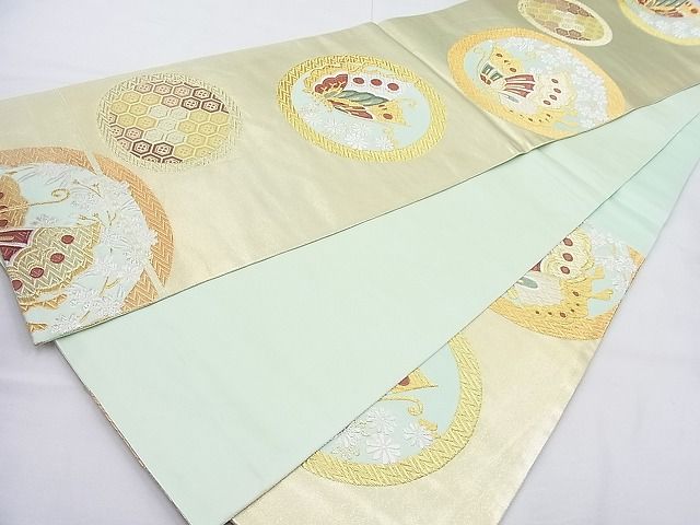 平和屋着物◎六通柄袋帯 唐織 蝶花丸遊文 金銀糸 逸品 BAAJ8374ns