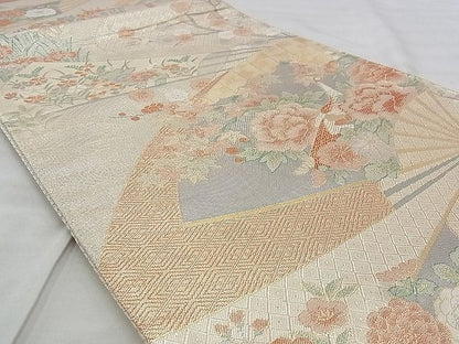 平和屋着物◎宝珠本佐賀錦 六通柄袋帯 扇面花鳥文 九百錦 金糸 逸品 BAAJ3203if