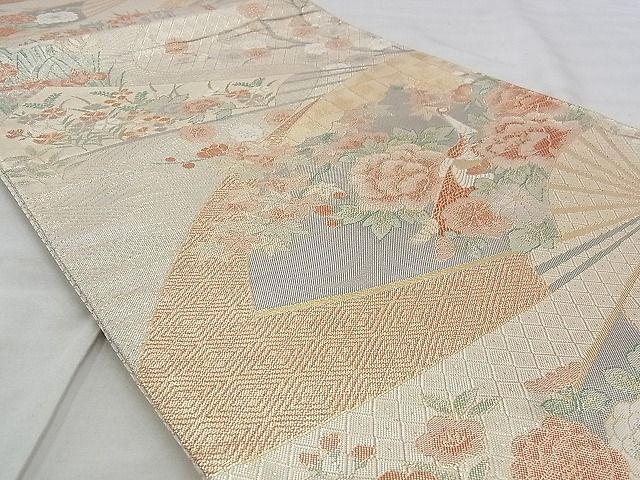 平和屋着物◎宝珠本佐賀錦 六通柄袋帯 扇面花鳥文 九百錦 金糸 逸品 BAAJ3203if