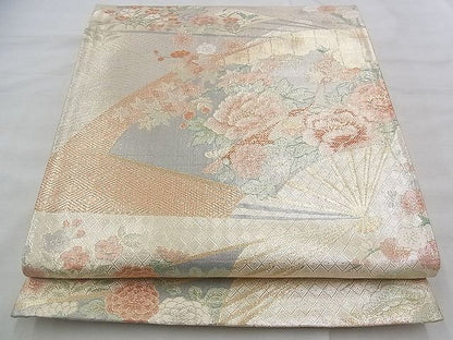平和屋着物◎宝珠本佐賀錦 六通柄袋帯 扇面花鳥文 九百錦 金糸 逸品 BAAJ3203if