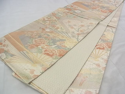 平和屋着物◎宝珠本佐賀錦 六通柄袋帯 扇面花鳥文 九百錦 金糸 逸品 BAAJ3203if