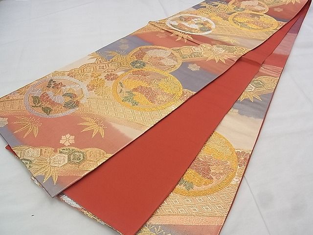 平和屋着物◎六通柄袋帯 花蝶丸文 金銀糸 逸品 BAAJ1096if