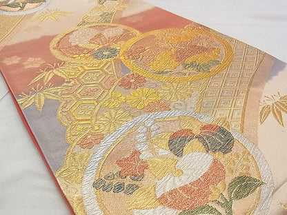 平和屋着物◎六通柄袋帯 花蝶丸文 金銀糸 逸品 BAAJ1096if