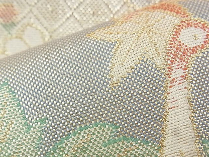 平和屋着物◎宝珠本佐賀錦 六通柄袋帯 扇面花鳥文 九百錦 金糸 逸品 BAAJ3203if