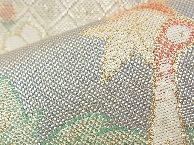 平和屋着物◎宝珠本佐賀錦 六通柄袋帯 扇面花鳥文 九百錦 金糸 逸品 BAAJ3203if