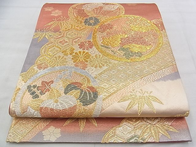 平和屋着物◎六通柄袋帯 花蝶丸文 金銀糸 逸品 BAAJ1096if