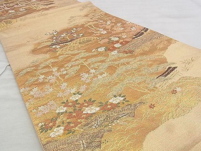 平和屋着物◎六通柄袋帯 唐織 御所解花文 金糸 逸品 BAAJ3239if