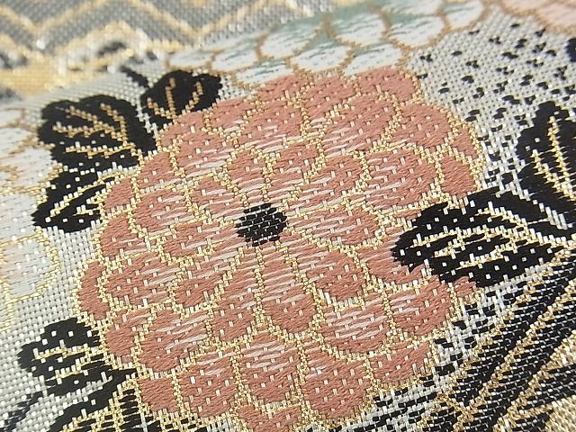 未着用　袋帯　代わり六角　ドット模様　金糸　錦糸　着物　063a p 未着用 袋帯 代わり六角 ドット模様 金糸 錦糸 着物 063a p