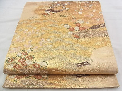 平和屋着物◎六通柄袋帯 唐織 御所解花文 金糸 逸品 BAAJ3239if