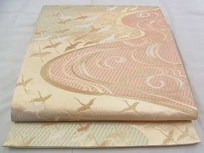 平和屋着物◎六通柄袋帯 流水飛鶴文 金糸 逸品 BAAJ3258if