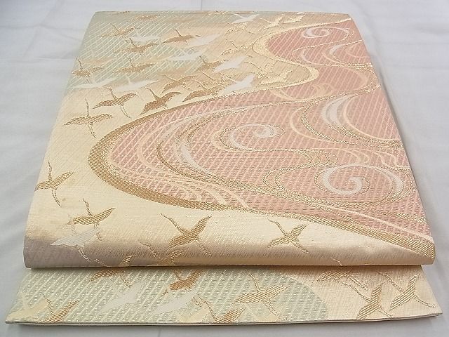 平和屋着物◎六通柄袋帯 流水飛鶴文 金糸 逸品 BAAJ3258if