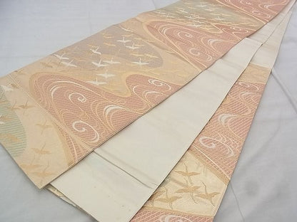 平和屋着物◎六通柄袋帯 流水飛鶴文 金糸 逸品 BAAJ3258if