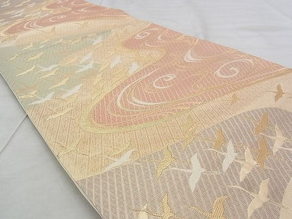 平和屋着物◎六通柄袋帯 流水飛鶴文 金糸 逸品 BAAJ3258if