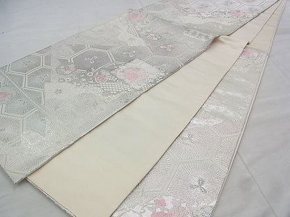 平和屋着物◎六通柄袋帯 唐織 雪輪切嵌花文 銀糸 逸品 BAAJ3254if