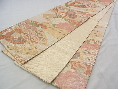 平和屋着物◎古典佐賀錦 六通柄袋帯 飛鶴地紙吉祥文 九百織 金糸 逸品 BAAJ3279if