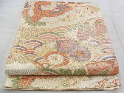 平和屋着物◎古典佐賀錦 六通柄袋帯 飛鶴地紙吉祥文 九百織 金糸 逸品 BAAJ3279if